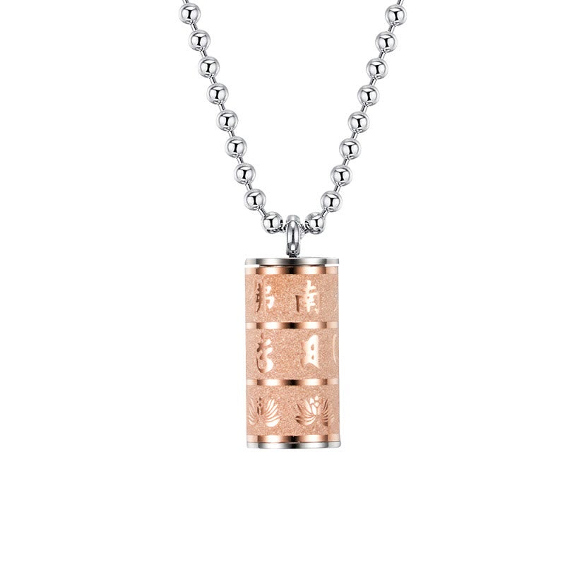 Tibetan Om Mani Padme Hum Lotus Pattern Prayer Wheel Titanium Steel Peace Necklace Pendant