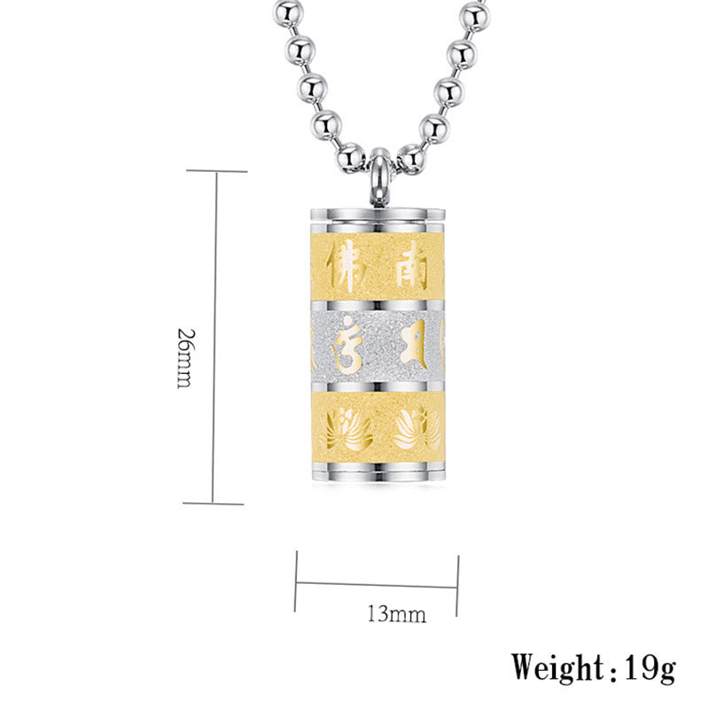 Tibetan Om Mani Padme Hum Lotus Pattern Prayer Wheel Titanium Steel Peace Necklace Pendant