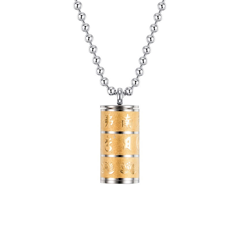 Tibetan Om Mani Padme Hum Lotus Pattern Prayer Wheel Titanium Steel Peace Necklace Pendant