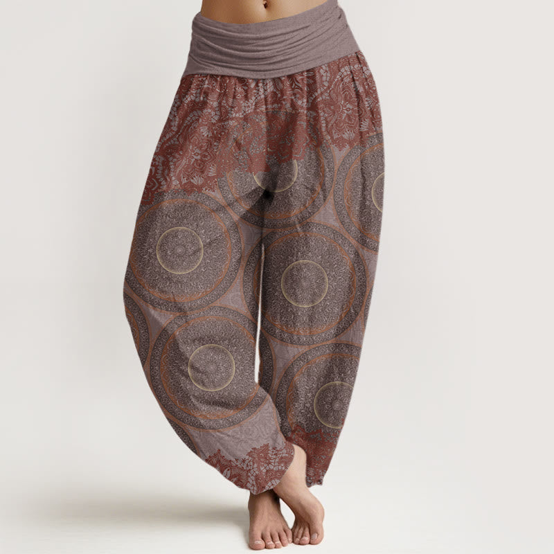 Cotton Casual Flowers Compass Design Women's Elastic Waist Harem Pants