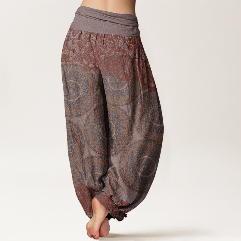 Cotton Casual Flowers Compass Design Women's Elastic Waist Harem Pants