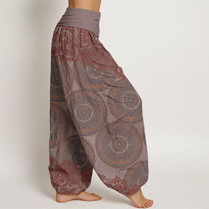 Cotton Casual Flowers Compass Design Women's Elastic Waist Harem Pants