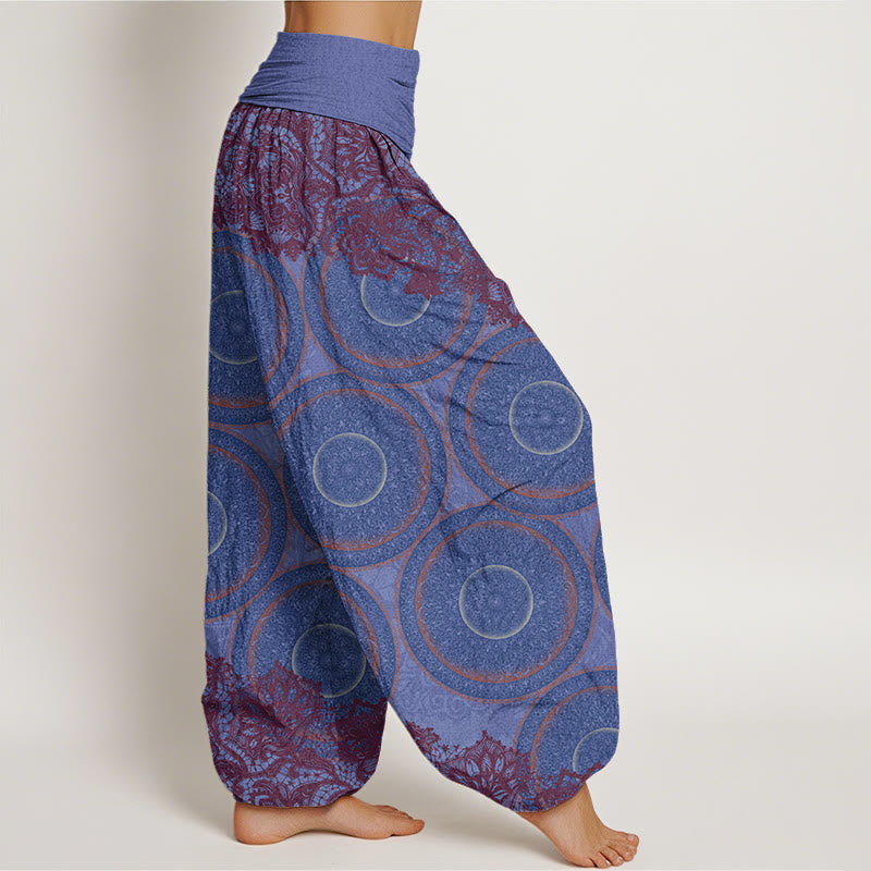 Cotton Casual Flowers Compass Design Women's Elastic Waist Harem Pants