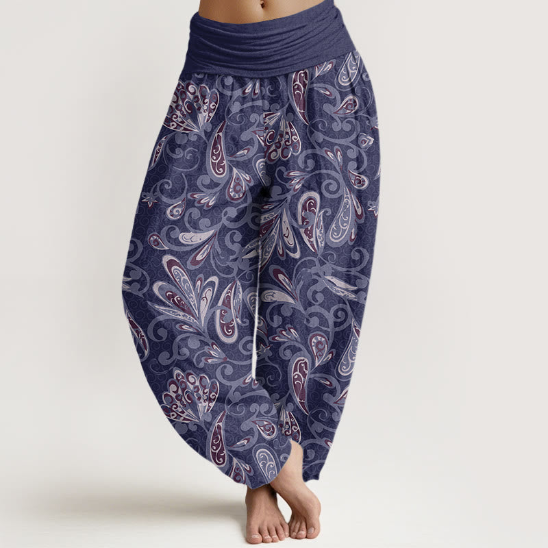 Cotton Casual Flower Petals Design Women's Elastic Waist Harem Pants