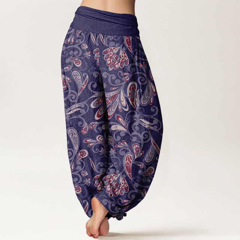 Cotton Casual Flower Petals Design Women's Elastic Waist Harem Pants