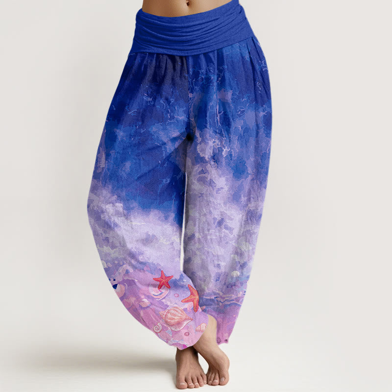 Cotton Vast Ocean Pattern Women's Elastic Waist Harem Pants