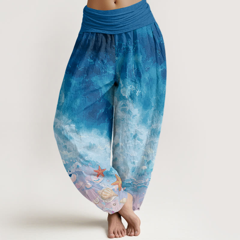 Cotton Vast Ocean Pattern Women's Elastic Waist Harem Pants
