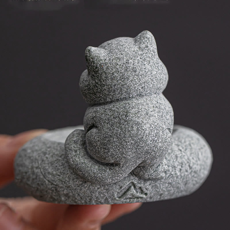 Ceramic Cat Incense Burner, Standing & Lazy Designs with Green Goldstone Infusion
