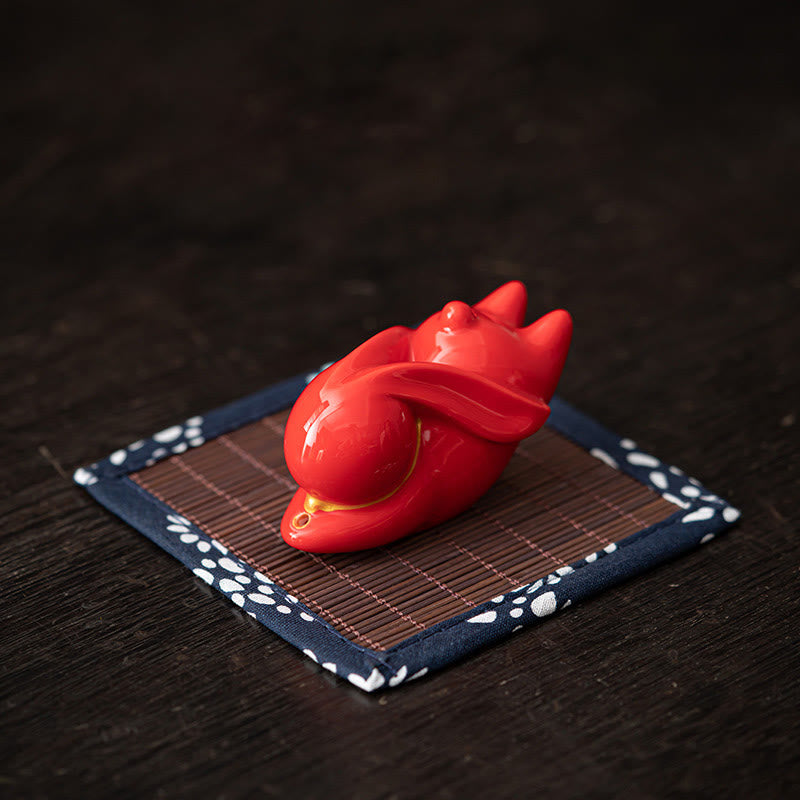 Whimsical Flying Rabbit Ceramic Incense Burner with Bamboo Mat Desk Decoration