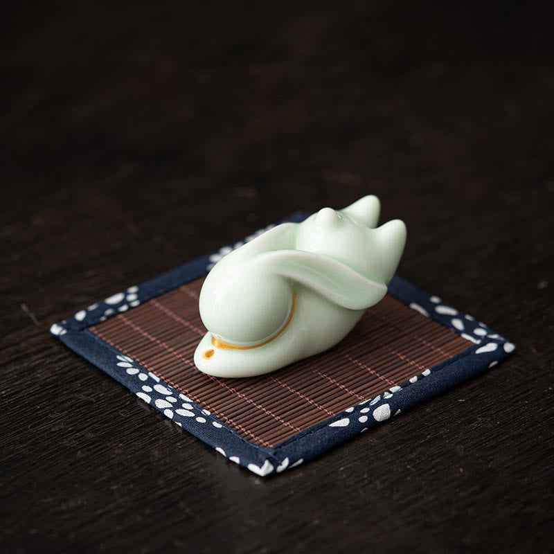 Whimsical Flying Rabbit Ceramic Incense Burner with Bamboo Mat Desk Decoration