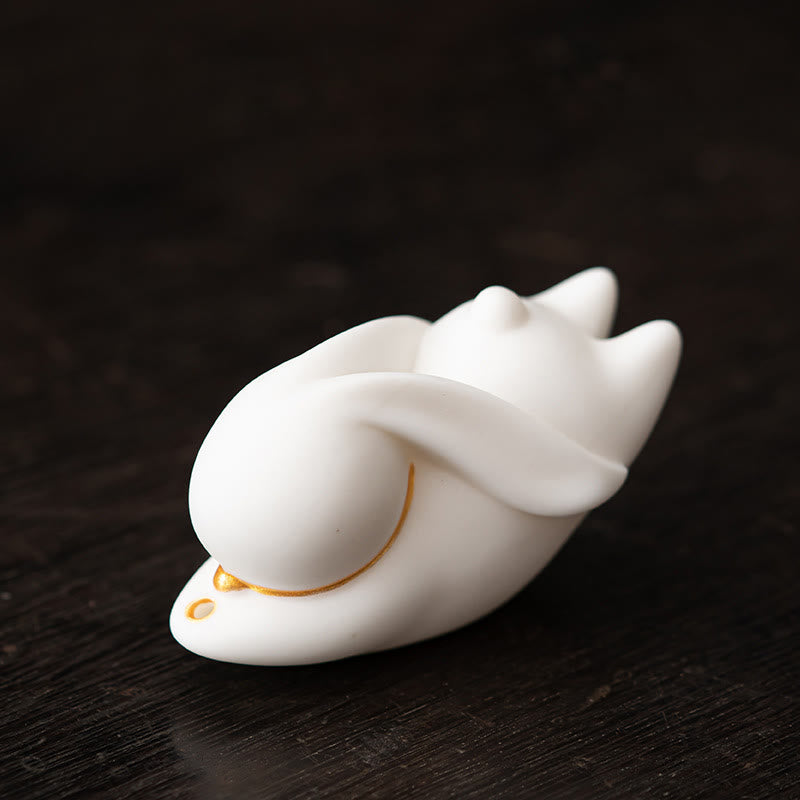 Whimsical Flying Rabbit Ceramic Incense Burner with Bamboo Mat Desk Decoration