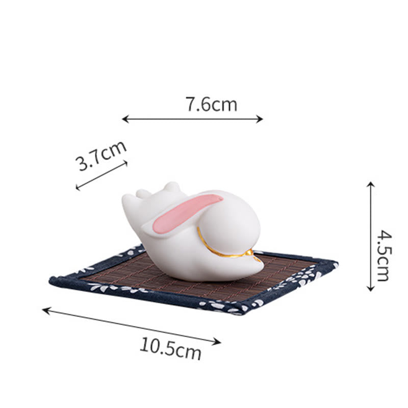 Whimsical Flying Rabbit Ceramic Incense Burner with Bamboo Mat Desk Decoration