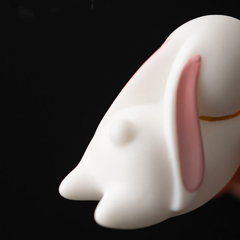 Whimsical Flying Rabbit Ceramic Incense Burner with Bamboo Mat Desk Decoration
