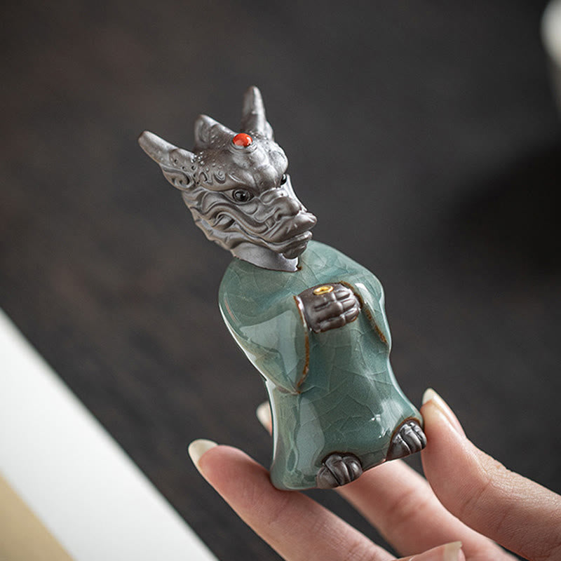 Praying Dragon King Lotus Base Fu Character Ceramic Healing Incense Burner Desk Decoration