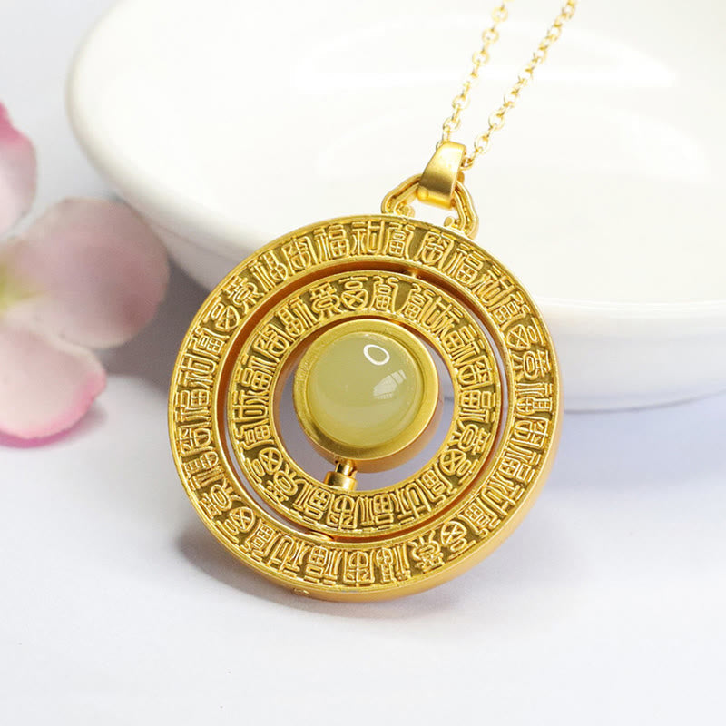 Hetian Jade Hundred Blessings Fu Character Luck Rotatable Necklace Pendant