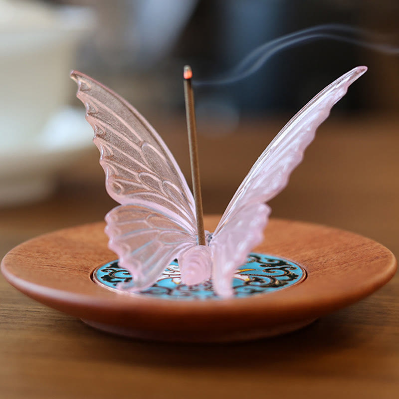 Zeniora Liuli Glass Butterfly Incense Burner Desk Decoration
