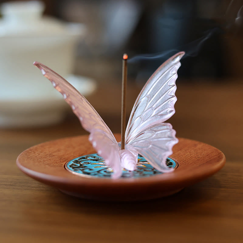 Zeniora Liuli Glass Butterfly Incense Burner Desk Decoration