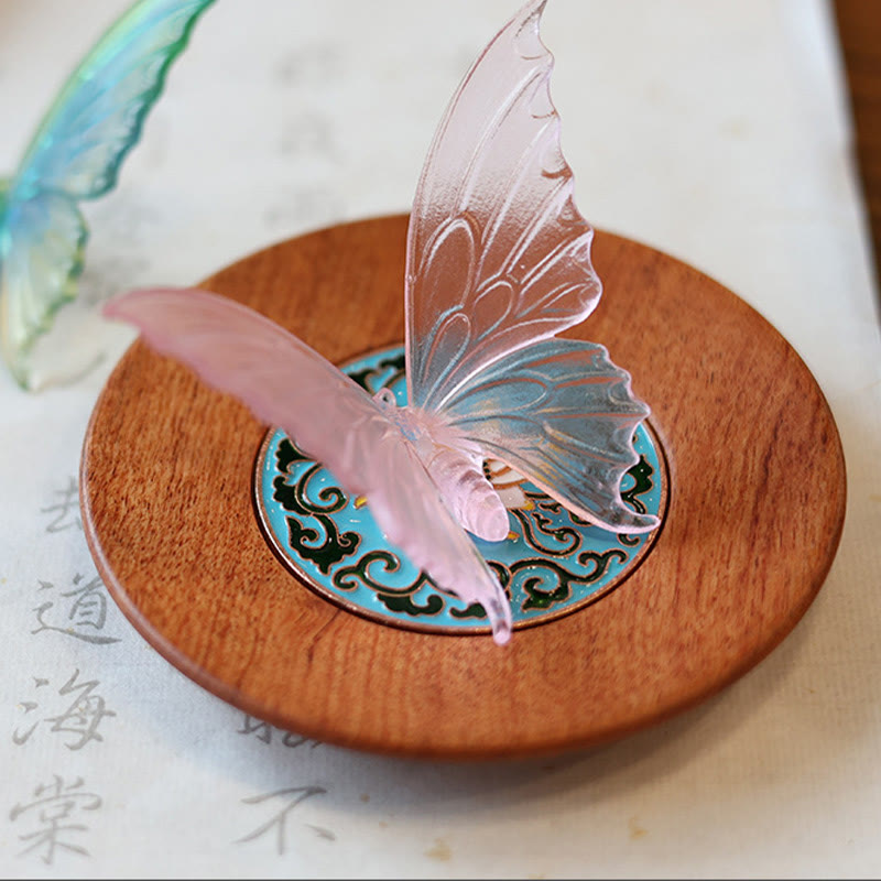 Zeniora Liuli Glass Butterfly Incense Burner Desk Decoration