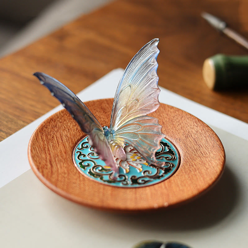 Zeniora Liuli Glass Butterfly Incense Burner Desk Decoration