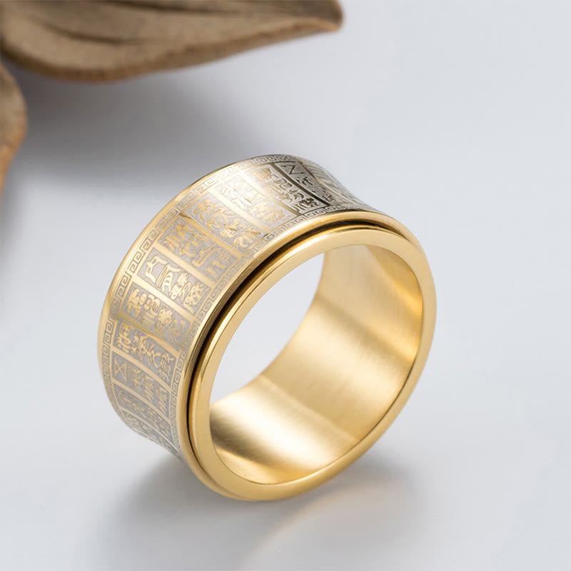Tibetan Seal Script Golden Light Mantra Titanium Steel Spinner Balance Ring
