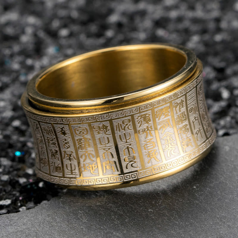 Tibetan Seal Script Golden Light Mantra Titanium Steel Spinner Balance Ring