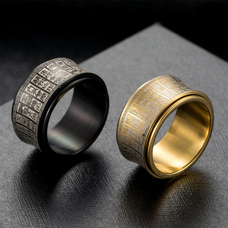 Tibetan Seal Script Golden Light Mantra Titanium Steel Spinner Balance Ring