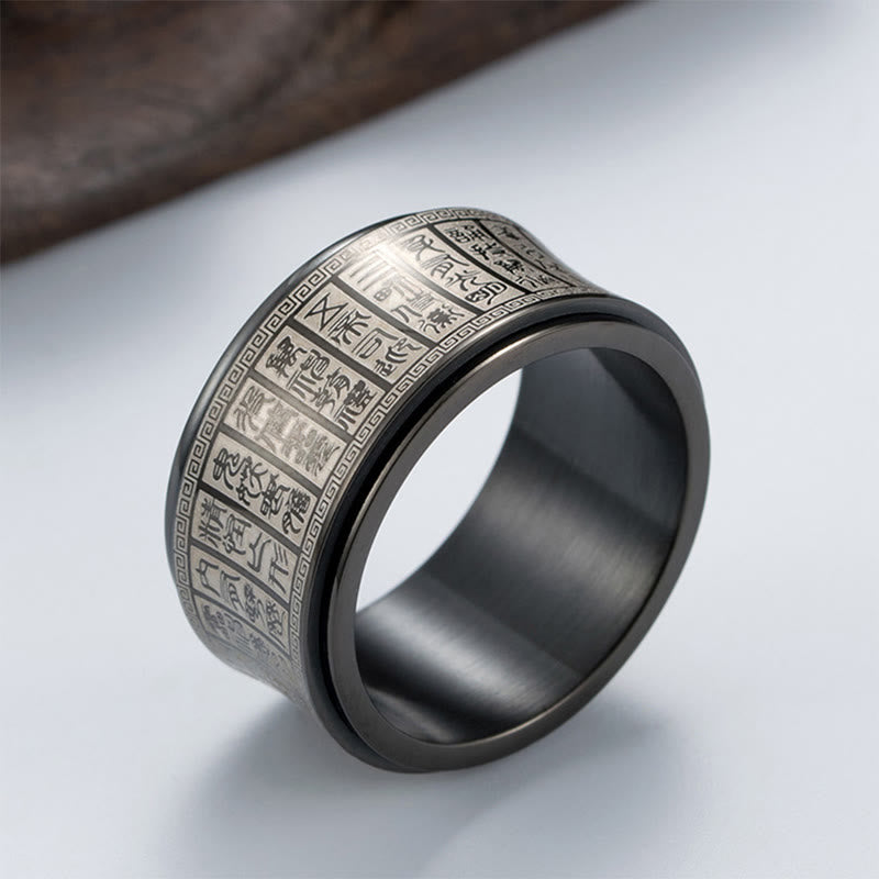 Tibetan Seal Script Golden Light Mantra Titanium Steel Spinner Balance Ring