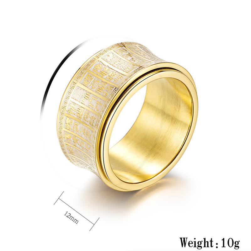 Tibetan Seal Script Golden Light Mantra Titanium Steel Spinner Balance Ring