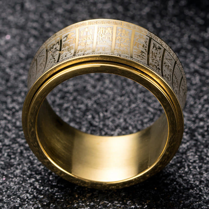 Tibetan Seal Script Golden Light Mantra Titanium Steel Spinner Balance Ring