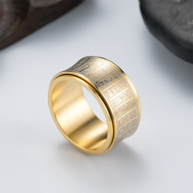 Tibetan Seal Script Golden Light Mantra Titanium Steel Spinner Balance Ring