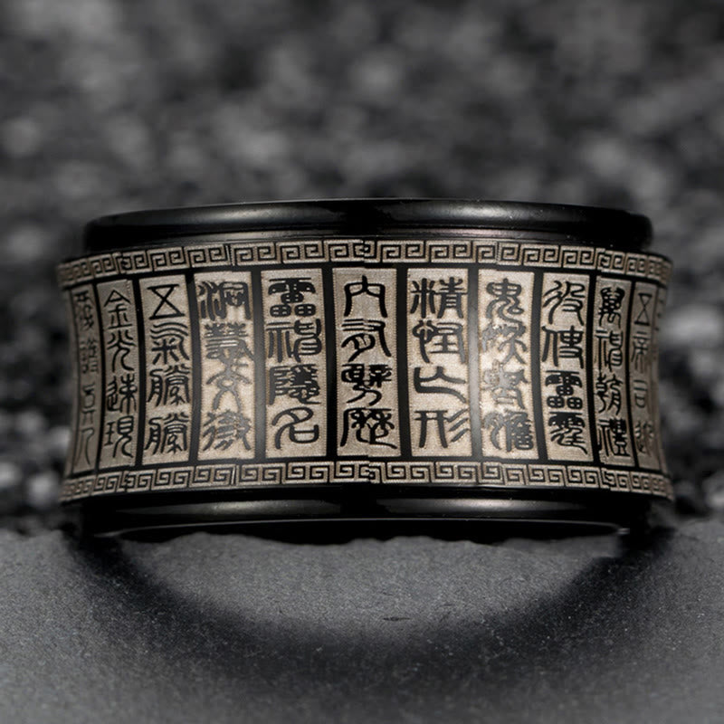 Tibetan Seal Script Golden Light Mantra Titanium Steel Spinner Balance Ring