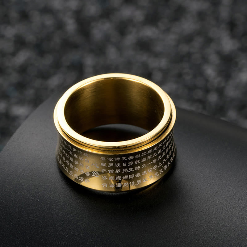 Heart Sutra Engraved Titanium Steel Kinetic Spinner Ring