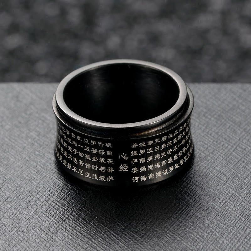 Heart Sutra Engraved Titanium Steel Kinetic Spinner Ring
