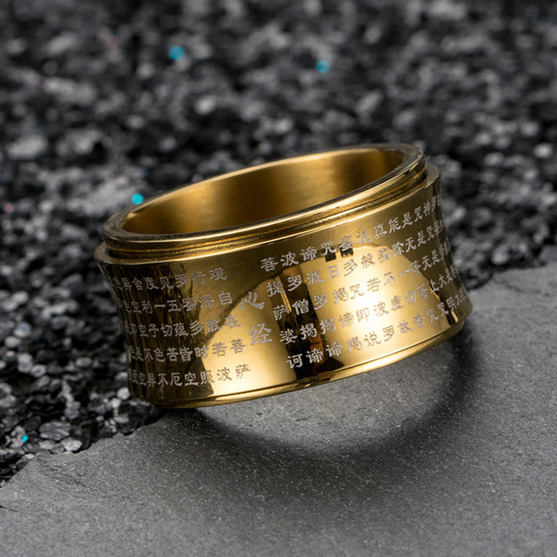 Heart Sutra Engraved Titanium Steel Kinetic Spinner Ring