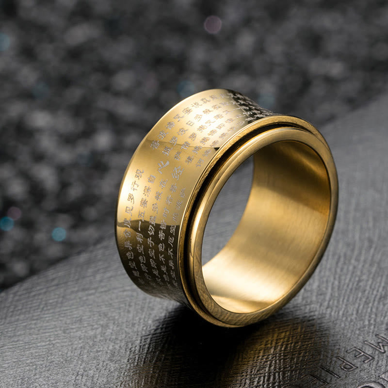 Heart Sutra Engraved Titanium Steel Kinetic Spinner Ring