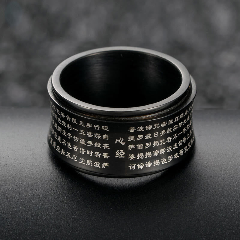 Heart Sutra Engraved Titanium Steel Kinetic Spinner Ring