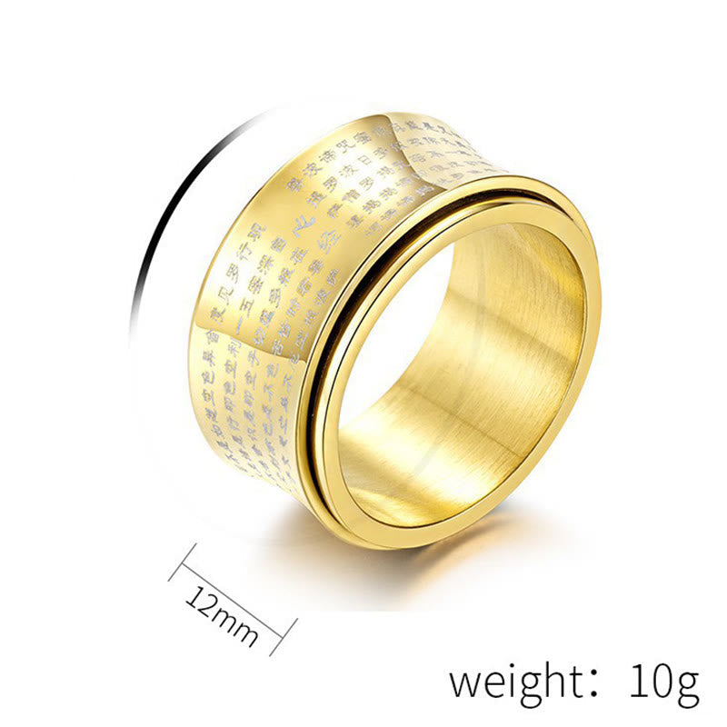 Heart Sutra Engraved Titanium Steel Kinetic Spinner Ring