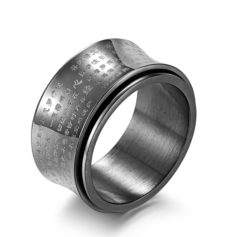 Heart Sutra Engraved Titanium Steel Kinetic Spinner Ring