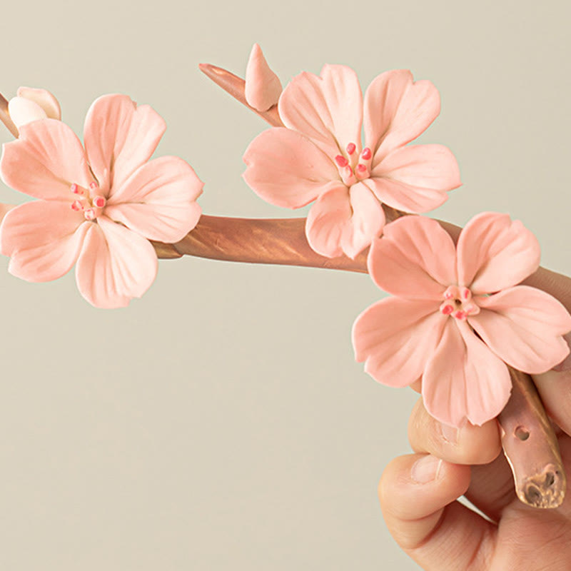 Blooming Plum Blossom Branches Ceramic Healing Incense Burner Desk Decoration