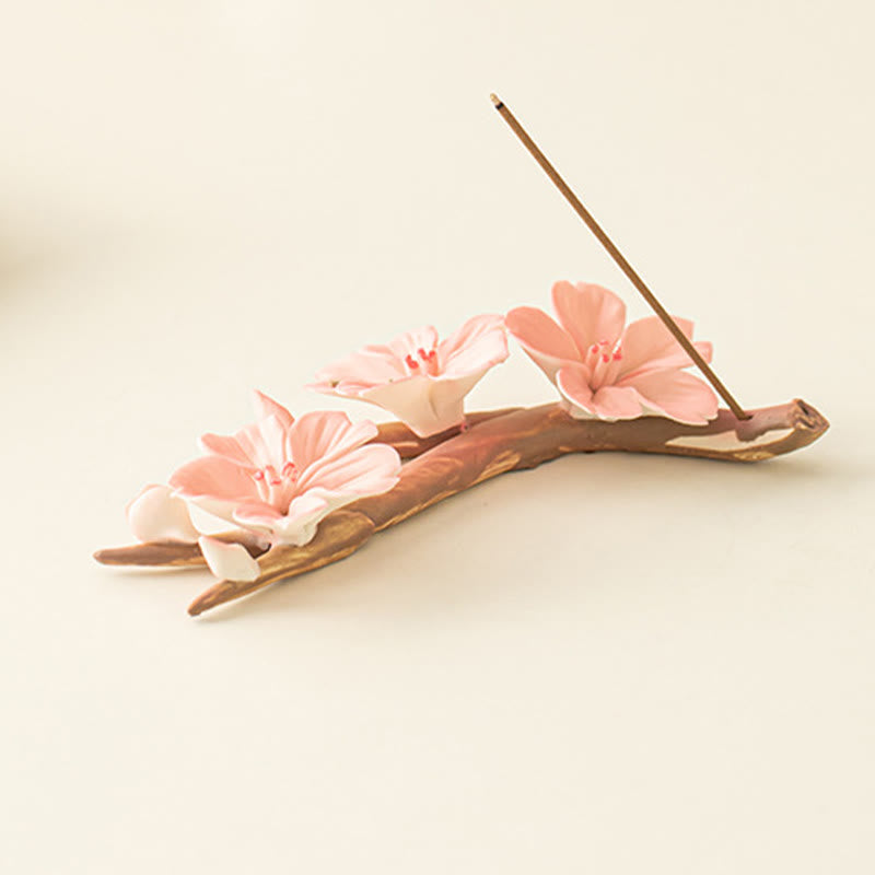 Blooming Plum Blossom Branches Ceramic Healing Incense Burner Desk Decoration