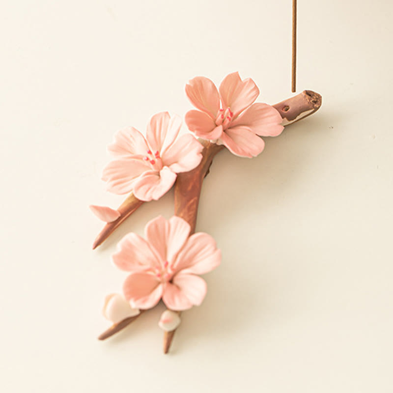 Blooming Plum Blossom Branches Ceramic Healing Incense Burner Desk Decoration