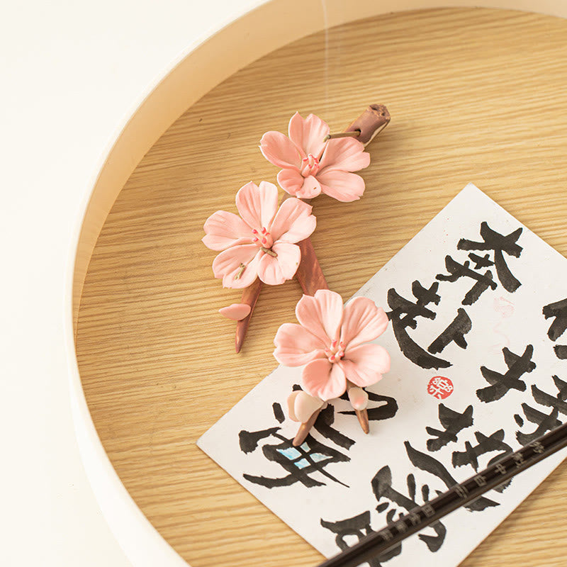 Blooming Plum Blossom Branches Ceramic Healing Incense Burner Desk Decoration