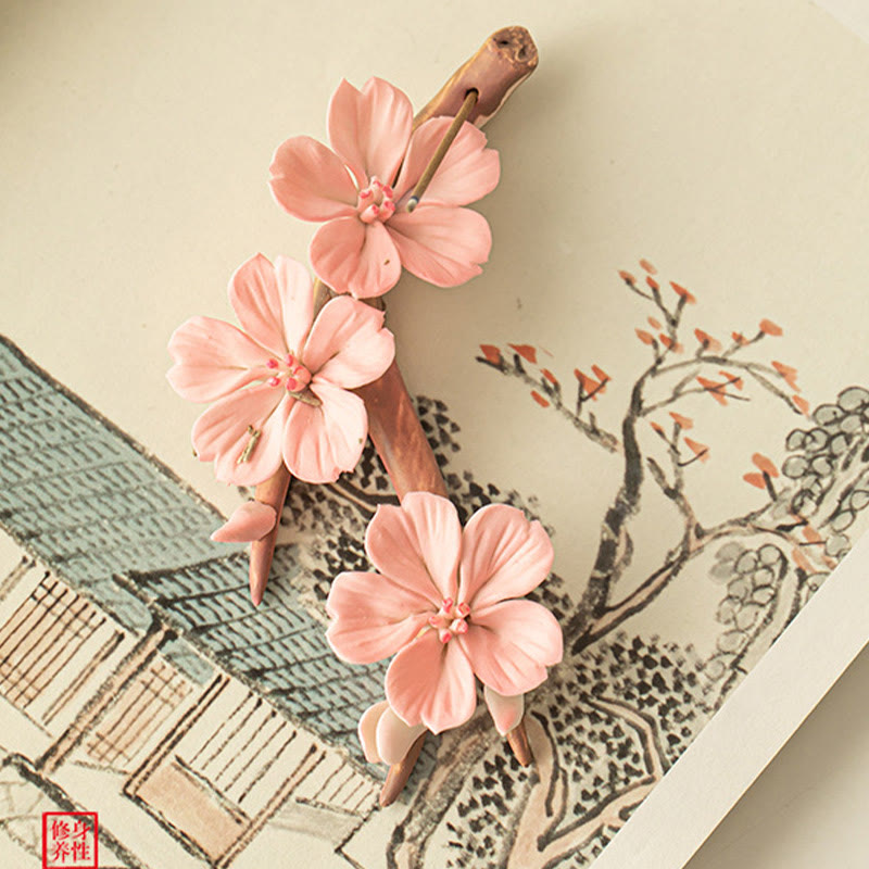 Blooming Plum Blossom Branches Ceramic Healing Incense Burner Desk Decoration