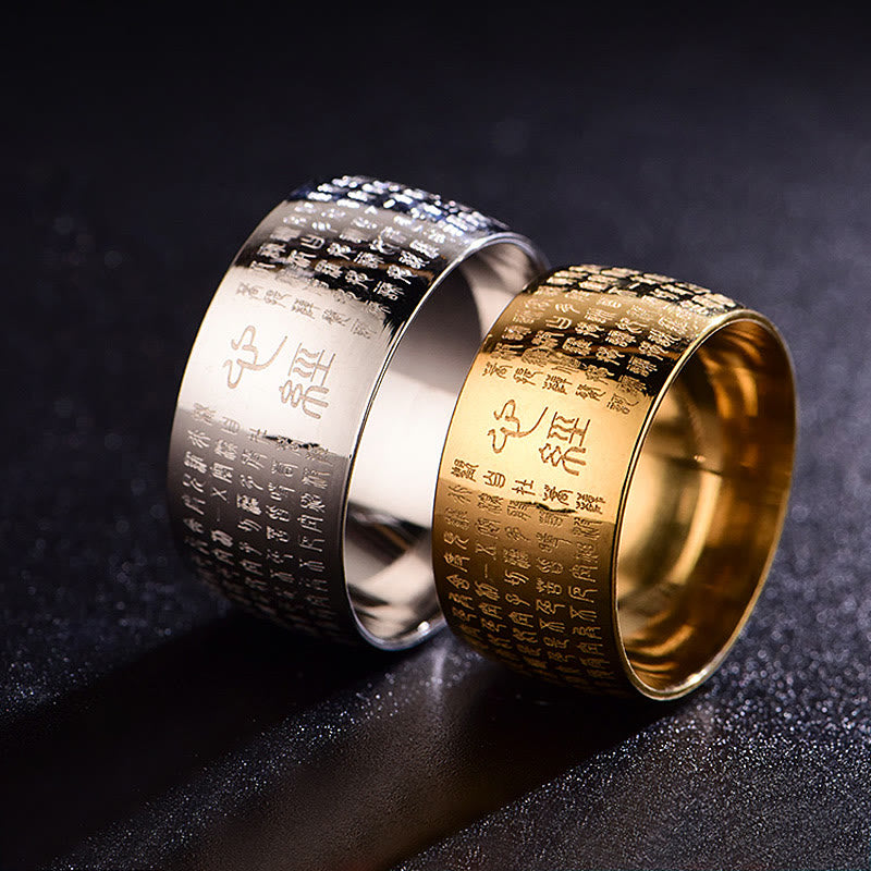 Tibetan Seal Heart Sutra Titanium Steel Balance Ring