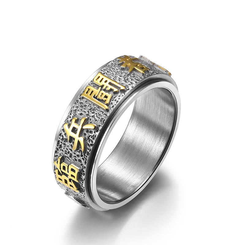 Tibetan The Nine-word Mantra Yin Yang Pattern Titanium Steel Spinner Balance Ring