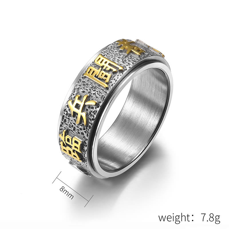Tibetan The Nine-word Mantra Yin Yang Pattern Titanium Steel Spinner Balance Ring