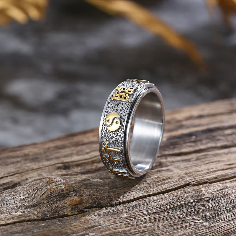 Tibetan The Nine-word Mantra Yin Yang Pattern Titanium Steel Spinner Balance Ring