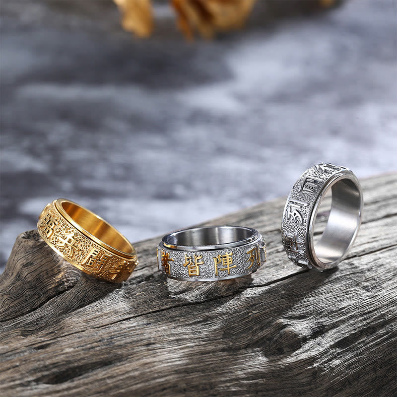 Tibetan The Nine-word Mantra Yin Yang Pattern Titanium Steel Spinner Balance Ring