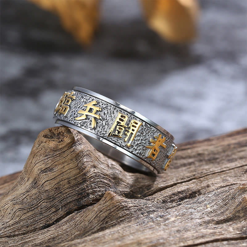 Tibetan The Nine-word Mantra Yin Yang Pattern Titanium Steel Spinner Balance Ring