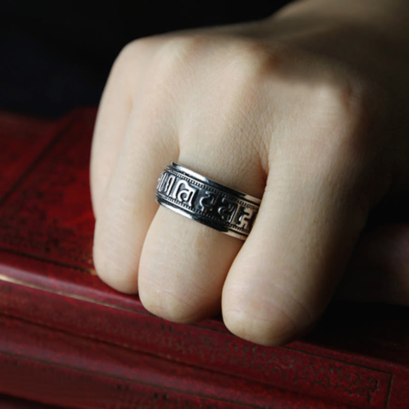 Engraved Om Mani Padme Hum Titanium Steel Spinner Balance Ring